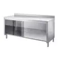 Mesa de trabajo Inox con armario abierto - Encimera de 4 cm de espesor - con peto posterior