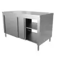Mesa de trabajo central pasante Inox, con armario y puertas correderas - encimera de 4 cm de espesor