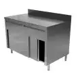 Mesa de trabajo Inox con armario y puertas correderas - cajones bajo la encimera - Encimera de 4 cm de espesor - con peto posterior