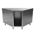 Mueble autoservicio angular exterior de 90° con reserva abierta - Estructura inox con acabado scotch brite - Largo cm 156 - Ancho cm 80 - Alto cm 90