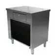 Mueble autoservicio Caja simple izquierdo, lado operador con cajón y cerradura - Estructura inox con acabado scotch brite - Largo cm 60 - Ancho cm 80 - Alto cm 90