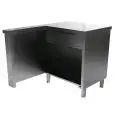 Mueble autoservicio Caja a "L" izquierdo, lado operador con cajón y cerradura - Estructura inox con acabado scotch brite - Largo cm 120 - Ancho cm 80 - Alto cm 90