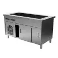 Mueble autoservicio con cuba refrigerada y reserva con puertas correderas - Cuba H 22 cm - Estructura inox con acabado scotch brite