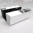 BANCO BAR y RETROBANCO - MOD. START UP L2500/SX H951 BC - CON CUBA REFRIGERADA PARA LA EXPOSICIÓN DE FOOD & BEVERAGE a la izquierda - BARRA DE CRISTAL TRANSPARENTE DE PROTECCIÓN PARA LA CUBA REFRIGERADA - N. 3 Compartimientos con refrigeración VENTILADA -