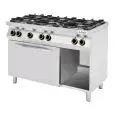 COCINA DE GAS 6 FUEGOS - MOD. CC76GFG - Horno de gas estático GN 1/1 de 4 kW + Compartimento abierto - Potencia kW 28,5 - Dimensiones: cm L 120 x P 70 x H 90 - CE
