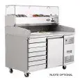 MESA REFRIGERADA PARA PREPARACIÓN DE PIZZA EN ACERO INOX - Mod. EPF3490GR/38 - CLASE ENERGÉTICA A - Con VITRINA DE INGREDIENTES GN 1/3 - PARA CAJAS DE PIZZA cm 60x40 - VENTILADO - N. 1 Puerta - N. 7 CAJONES NEUTROS cm 60x40 - Temperatura -2°/+8°C - Dim. c
