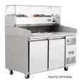MESA REFRIGERADA PARA PREPARACIÓN DE PIZZA EN ACERO INOX - Mod. EPF3495GR/38 - CLASE ENERGÉTICA A - Con VITRINA DE INGREDIENTES GN 1/3 - PARA CAJAS DE PIZZA cm 60x40 - VENTILADO - N. 2 Puertas - Temperatura -2°/+8°C - Dim. cm. L 151 x P 80 x h 143,5 - CE