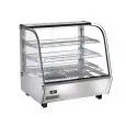 EXPOSITOR DE SOBREMESA CALIENTE SNACK DE ACERO INOX Y METAL - CRISTAL CURVO - Mod. AK120EC - Temperatura +30°/+90°C - Capacidad Lt. 120 - Alimentación monofásica V230 50/60 HZ - Potencia W 1100 - Dimensiones cm L 68 x P 57 x h 67