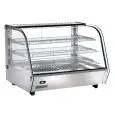 EXPOSITOR DE SOBREMESA CALIENTE SNACK DE ACERO INOX Y METAL - CRISTAL CURVO - Mod. AK160EC - Temperatura +30°/+90°C - Capacidad Lt. 160 - Alimentación monofásica V230 50/60 HZ - Potenzia W 1500 - Dimensiones cm L 86 x P 57 x h 67