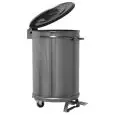 CUBO DE RESIDUOS CON RUEDAS DE ACERO INOX - Estructura de forma cilíndrica de acero INOX AISI 304 - TAPADERA ESTAMPADA - Ruedas pivotantes - Mando de pedal