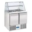 SALADETTE REFRIGERADA DE ACERO INOXIDABLE - Mod. CRQ 90A - ESTÁTICA - GASTRONORM 1/1(cm 53 x 32,5) - N. 2 PUERTAS REFRIGERADAS - TERMOSTATO DIGITAL - TEMPERATURA 0º/+8ºC - Dim. cm. L 90 x P 70 x h 129,5 - CE