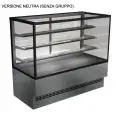 VITRINA NEUTRA (NO REFRIGERADA) PARA PASTELERÍA - MOD. EVOK_VT INOX - DE ACERO INOX - PUERTAS CORREDERAS POSTERIORES DE CRISTAL AISLANTE TEMPLADO - CRISTALES AISLANTES PANORÁMICOS EN LOS 5 LADOS- N. 3 BALDAS DE CRISTAL CON ILUMINACIÓN - CE - PROFUNDIDAD E