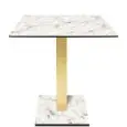 Mesa con encimera cuadrada - acabado blanco Karara - Columna chapada en latón - Modelo 218-HPQ-408 - latón - con base H 73 cm