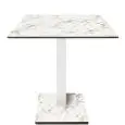 Mesa con superficie cuadrada - acabado blanco Karara - Columna blanca - Modelo 225-HPQ-403 - con base H 73 cm