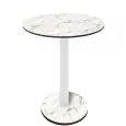 Mesa con tapa redonda - acabado blanco Karara - columna blanca - Modelo 227-HPR-403 - con base H 73 cm