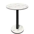 Mesa con tapa redonda - acabado blanco Karara - Columna negra - Modelo 227-HPR-403 - con base H 73 cm