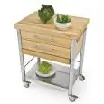 CARRITO DE COCINA - mod. 692702 auxilium - de acero inox - encimera y coberturas de carpe blanco en listones - con n.2 cajones