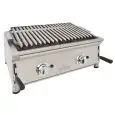 Barbacoa de GAS de piedra volcánica - Mod 70BAR - Potencia 11 kw - Parrilla pavonada (AxF) 610x396 mm - Quemadores n 4 - Dimensiones A 692 x F 587 x H 364 mm - Peso 39 kg