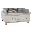 Plancha Frytop Cromo Duro de GAS con Parrilla de GAS de piedra volcánica - Mod 70FRYGCBN - Potencia 5,5 kw - Superficie útil AxF 610x396 mm - Quemadores n 4 - Dimensiones A 692 x F 587 x H 364 mm - Peso 50 kg