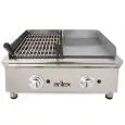 Plancha Frytop rectificada de GAS con Parrilla de GAS de piedra volcánica - Mod 70FRYGRBN - Potencia 5,5 kw - Superficie útil AxF 610x396 mm - Quemadores n 4 - Dimensiones A 692 x F 587 x H 364 mm - Peso 50 kg