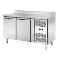 MESA REFRIGERADA CON PETO POSTERIOR DE ACERO INOX - PASTELERÍA - Ventilado - Mod. AK2204P - N. 2 PUERTAS - Capacidad lt. 390 - Temperatura -2°/+8°C - Dim. cm L 151 x P 80 x 95 H - CE