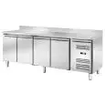 MESA REFRIGERADA CON PETO POSTERIOR DE ACERO INOX - VENTILADO - Mod. AK4204TN - GASTRONORM 1/1 (cm 53 x 32,5) - N. 4 Puertas - Cerradura - Capacidad Lt 553 - TEMPERATURA -2°/+8°C - Medidas cm. L 223 x P 70 x h 95 - CE