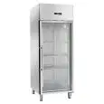 ARMARIO FRIGORÍFICO DE ACERO INOX - Ventilado - Mod. AK654TNG - Gastronorm 2/1 (cm 65 x 53) - N. 1 PUERTA ACRISTALADA - Capacidad lt 650 - Temperatura -2°/+8°C - Dim. cm L 74 x P 83 x 201 H - Peso Kg 130 - CE