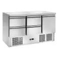 SALADETTE REFRIGERADA DE ACERO INOX - Mod. AK943/4D - ESTÁTICA - GASTRONORM 1/1 (cm 53 x 32,5) - N. 1 Puerta Refrigerada - N. 4 Cajones Refrigerados - TEMPERATURA +2º/+8ºC - Medidas cm. L 136,5 x P 70 x h 85 - CE
