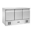 MESA ENSALADERA Y MESA DE TRABAJO REFRIGERADA - Mod AK963BTV - VENTILADA - GASTRONORM 1/1 (cm 53x32,5) - ENCIMERA DE ACERO INOX - N 3 PUERTAS REFRIGERADAS - TEMPERATURA -18°/-22°C - MEDIDAS cm L 138,6 x P 70 x h 85