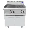 FRY TOP A GAS CON 1/2 PLACA LISA 1/2 PLACA ACANALADA EN INOX - Mod. CV7I8IHF - COMPARTIMIENTO CON PUERTAS BATIENTES - Potencia kW 14 - Medidas cm L 80 X F 70 X H 108,5 - Homologación CE