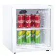EXPOSITOR REFRIGERADO PARA BEBIDAS - Mod. AX55RG - Capacidad lt. 55 - N. 1 puerta de cristal - Ventilada - Temperatura 0/+10°C - Potencia W 70 - Alimentación monofásica - Dimensiones cm A 44,5 x P 51 x 50,1h - CE