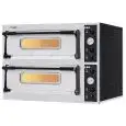 HORNO ELÉCTRICO MECÁNICO PARA PIZZA - Mod. BASIC 44 - N. 2 cámaras - Superficie de cocción con piedras refractarias - Medidas de la Cámara de cocción cm 66x66x14h - N. Pizzas 4 + 4 (Ø cm 32) - Potencia 9,4 Kw - CE