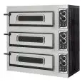 HORNO ELÉCTRICO MECÁNICO PARA PIZZA - Mod. BASIC 3/50/V+L4T - N. 3 cámaras con cristal - Superficie de cocción con piedras refractarias - Iluminación interior - 6 termostatos - Medidas de la cámara cm A 62 x F 50 x 12h - N. Pizzas 1 + 1 + 1 (Ø cm 45) - Po