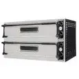 HORNO ELÉCTRICO MECÁNICO PARA PIZZA - Mod. BASIC 66L CPR - N. 2 cámaras - Techo y base con piedras refractarias (lados excluidos) - Medidas de la cámara cm A 99x66x14h - N. Pizzas 6 + 6 (Ø cm 32) - Potencia 14,4 Kw - CE