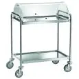 CARRO DE SERVICIO DE DOS PISOS - Mod CA139C - Para postres y aperitivos - Estructura tubular redonda Ø 25 mm de acero inoxidable - Bandejas moldeadas en acero inoxidable, insonorizadas con acabado satinado - Cúpula de plexiglás