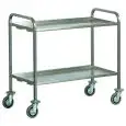CARRO DE SERVICIO DE ACERO INOXIDABLE DE TRANSPORTE PESADO DE DOS PISOS - Mod CA1392P - Estructura tubular cuadrada de acero inoxidable 25x25 mm - Bandejas de acero inoxidable plegadas con refuerzo omega - Medidas L 92 x P 67 x H 98 cm