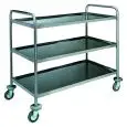 CARRO DE SERVICIO DE TRES NIVELES - Mod CA1415 - Estructura tubular redonda Ø 25 mm de acero inoxidable - Bandejas moldeadas en forma de bandeja con bordes redondeados e insonorizadas con acabado satinado - Medidas: L 100 x P 70 x H 104 cm