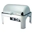 CHAFING DISH - Mod CD6502 - ESTRUCTURA DE ACERO INOXIDABLE PULIDO - TAPA ROLL TOP 180° - QUEMADORES DE ALCOHOL - MEDIDAS cm L 65 x P 47 x 45 h