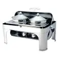 CHAFING DISH - Mod CD6505 - ESTRUCTURA DE ACERO INOXIDABLE PULIDO - TAPA ROLL TOP 180° - N 2 CAZUELAS DE 4,6 Lt - QUEMADORES DE ALCOHOL - MEDIDAS cm L 65 x P 47 x 45 h