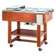 CARRO CALIENTE - MOD. CL2770 - Estructura de madera contrachapada de abedul - Cuba DE ACERO INOX con desague - Capacidad n° 3  GN1/1 H15 cm - Alimentación 230V/50Hz - Medidas cm A 123 x F 65 x h 95