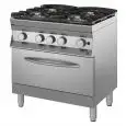 COCINA DE GAS - Mod 9DGMH4GH12 - N 4 fuegos - Horno de gas estático GN 2/1 - Con Llama piloto - Dimensiones cm L 80 x P 90 x H 85/90