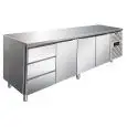 MESA REFRIGERADA EN ACERO INOX AISI 304 - VENTILADA - Mod CXF4130TN - GASTRONORM 1/1 (cm 53 x 32,5) - N 3 PUERTAS REFRIGERADAS - N 3 CAJONES REFRIGERADOS - CAPACIDAD Lt 476 - TEMPERATURA -2°/+8°C - Medidas cm L 223 x P 70 x h 86