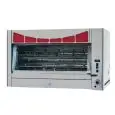 ASADOR PLANETARIO A GAS - MOD. DELTA72P - CAPACIDAD N. 72 POLLOS - N. 8+4 espadas de cm 91 - Potencia térmica: 26,5 Kw - Consumo: 2,07 Kg/h GAS GPL - Medidas: cm A 125 x F 83 x 85 h - CE