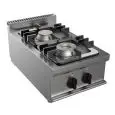 COCINA A GAS DE SOBREMESA - MOD. G7NURG2DD1M1G - N. 2 fuegos - Potencia kW 12 - Medidas: cm A 40 x F 70 x H 27 - Homologación CE