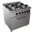 COCINA A GAS 4 FUEGOS - MOD. G7NURG4FG4M - Horno estático eléctrico GN 2/1 cm A 68,5 x F 53 x 35 H - Potencia gas kW 18 - Medidas: cm A 80 x F 70 x H 85 - Homologación CE