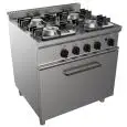 COCINA A GAS 4 FUEGOS - MOD. G7NURG4FO2M2G - Horno estático a gas GN 2/1 cm A 68,5 x F 53 x 35 H - Potencia total kW 31,9 - Medidas: cm A 80 x F 70 x H 85 - Homologación CE