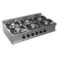 COCINA A GAS DE SOBREMESA - MOD. G7NURG6DE6M - N. 6 fuegos - Potencia kW 27 - Medidas: cm A 120 x F 70 x H 27 - Homologación CE