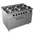 COCINA A GAS 6 FUEGOS - MOD. G7GWRG6FG6M - Horno maxi estático a gas cm A 93 x F 53 x 35 H - Potencia gas total kW 39 - Medidas: cm A 105 x F 70 x H 85 - Homologación CE