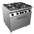 COCINA DE GAS DE 4 FUEGOS - MOD. H7MZE4FE - Sin llama piloto - Horno estático eléctrico GN 2/1 cm L 68,5 x P 53 x 35 H - Potencia total de gas kW 19 - Dimensiones: cm L 80 x P 70 x H 85 - CE