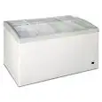 Congelador horizontal con vidrio curvo inclinado modelo FR 468 SLL, temperatura -12°C / -24°C, capacidad bruta 468 Lt, dimensiones externas 1400 x 690 x 830 mm.